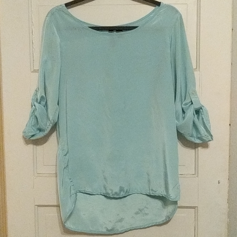 Teal three quarter sleeve blouse